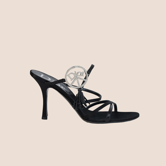 CHRISTIAN DIOR 2005 BLACK TASSEL "PEACE & LOVE" LOGO HEELS