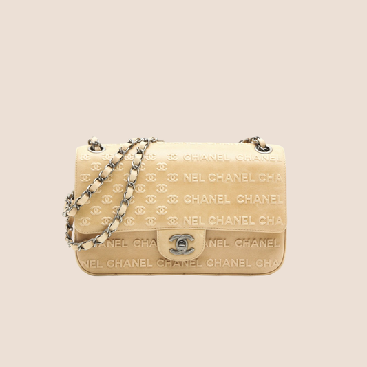 CHANE BEIGE LAMBSKIN EMBOSSED PARIS-DALLAS FLAP BAG