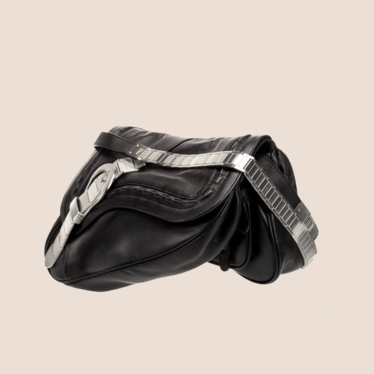 CHRISTIAN DIOR 2006 LIMITED EDITION WATCH CHAIN BLACK GAUCHO SADDLE BAG