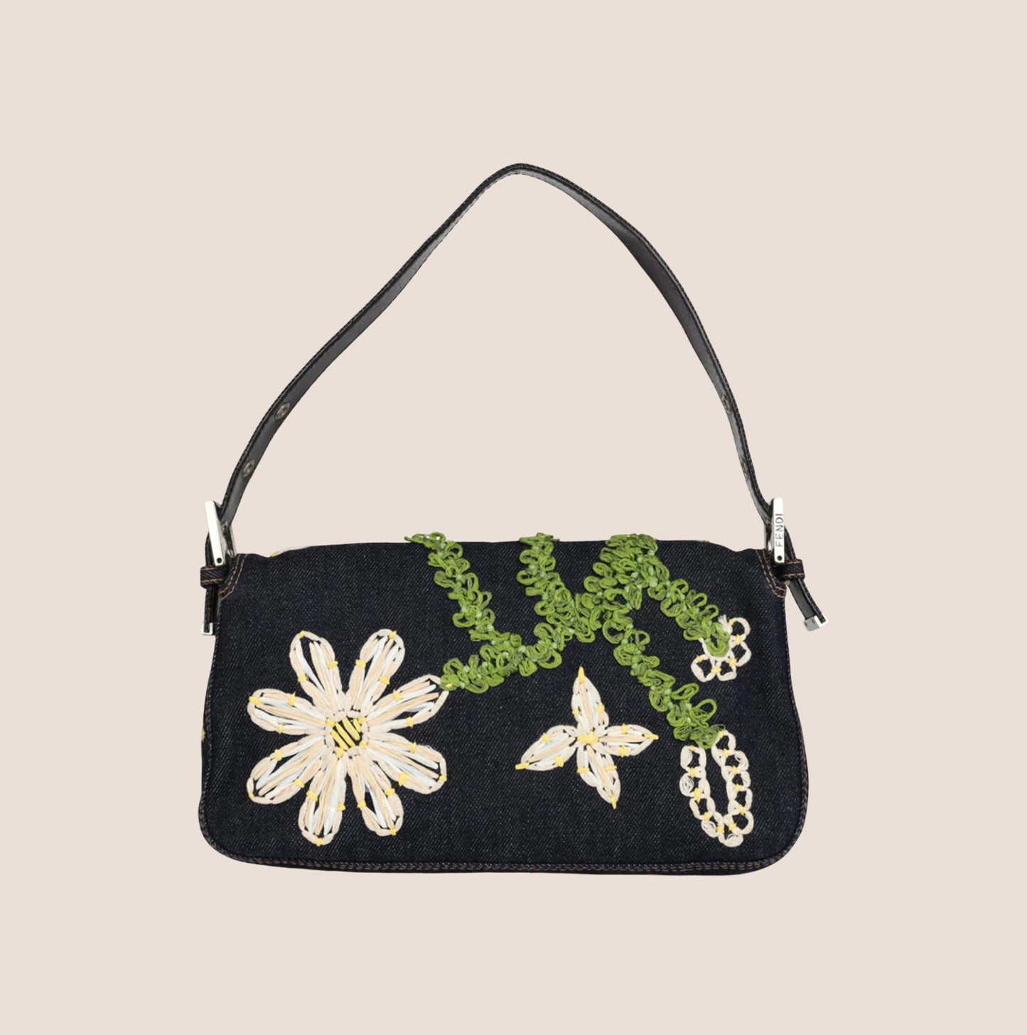 FENDI 2000 DENIM DAISY BAGUETTE BAG