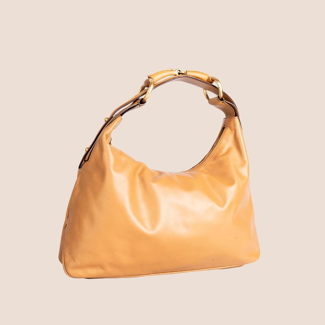 GUCCI BEIGE LEATHER HORSEBIT HANDLE HOBO BAG