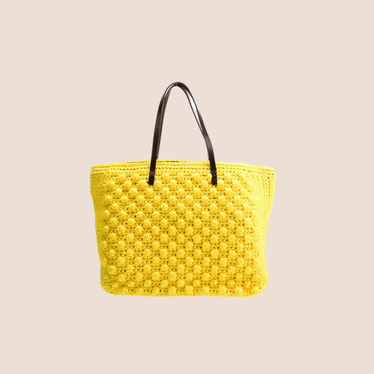 FENDI 2000s YELLOW KNIT ROLL TOTE BAG