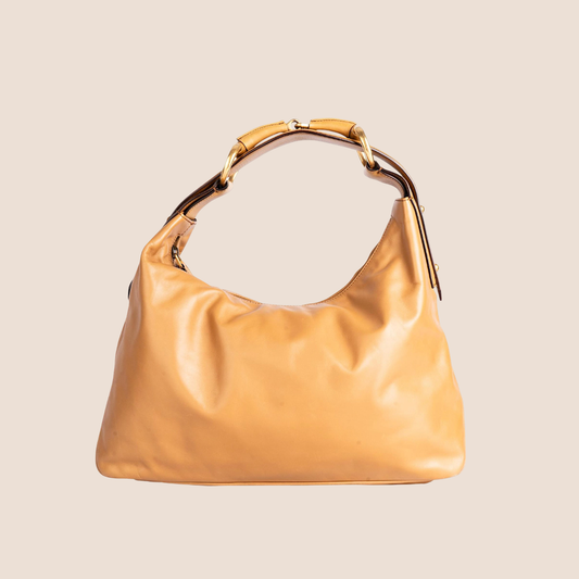 GUCCI BEIGE LEATHER HORSEBIT HANDLE HOBO BAG