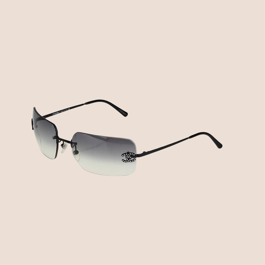 CHANEL 90s CC RHINESTONE GRADIENT GREY RIMLESS SUNGLASSES