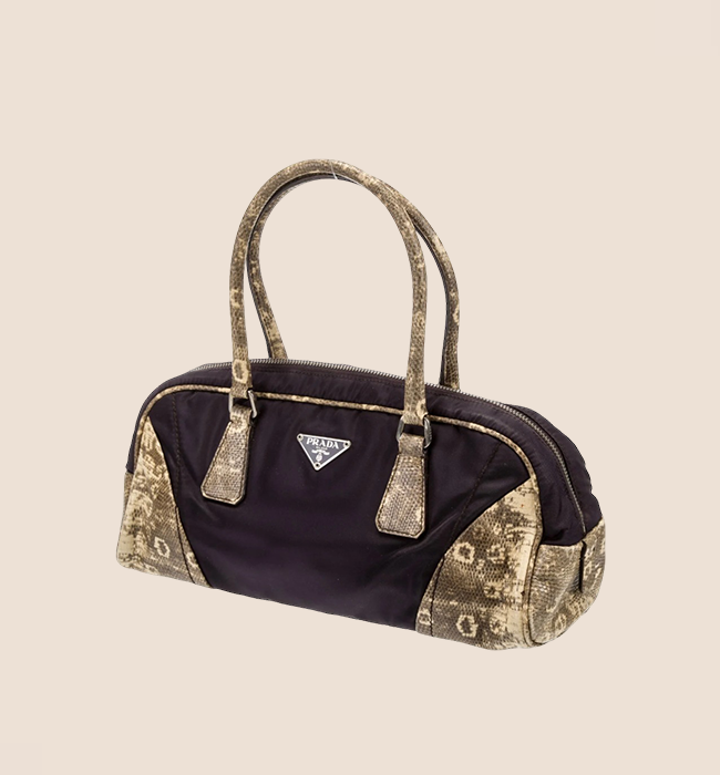 PRADA PURPLE TESSUTO NYLON LIZARD EMBOSSED BOWLER BAG