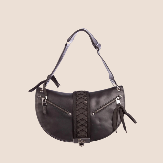 CHRISTIAN DIOR 2002 BLACK LEATHER ADMIT IT CORSET BAG