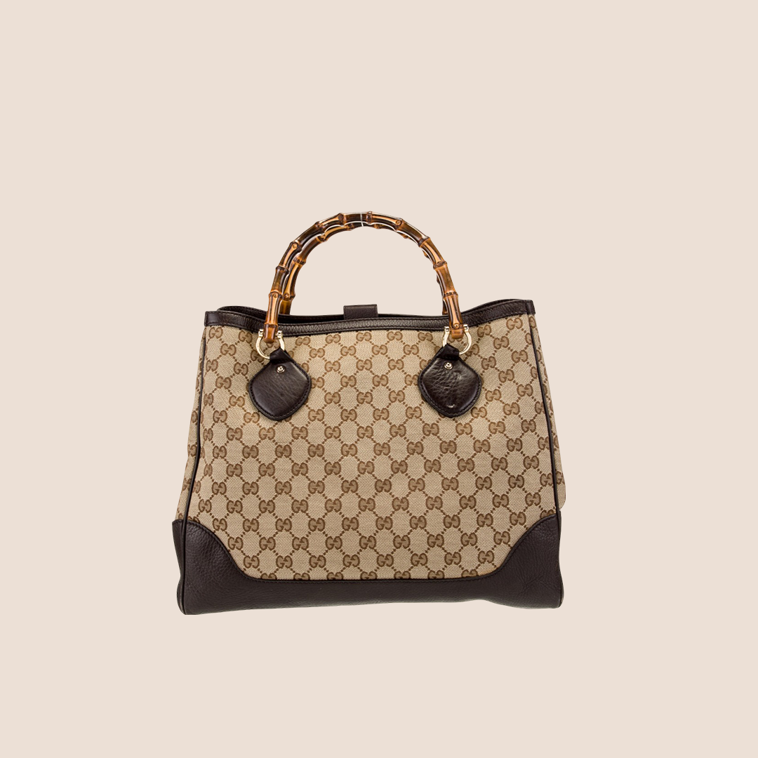 GUCCI BROWN GG MONOGRAM CANVAS DIANA TOTE BAG