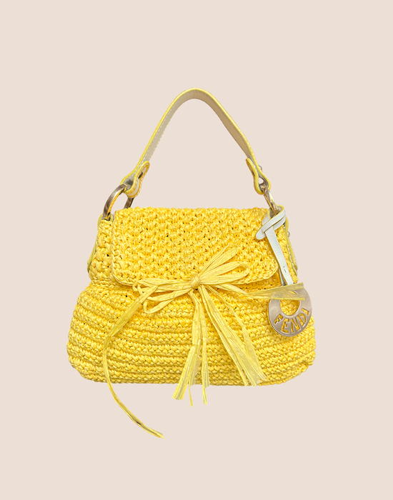 FENDI 2007 YELLOW RAFFIA MINI CHEF BAG