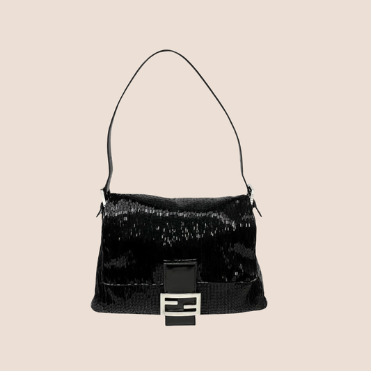 FENDI 2000 BLACK BEADED MAMMA BAGUETTE BAG