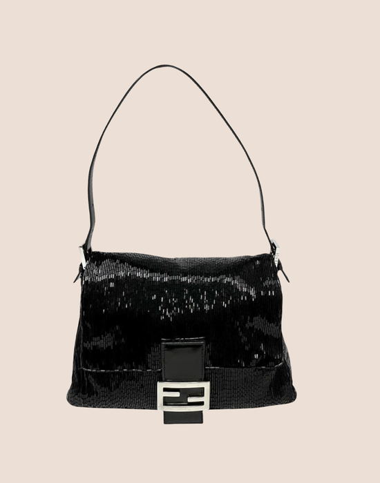 FENDI 2000 BLACK BEADED MAMMA BAGUETTE BAG