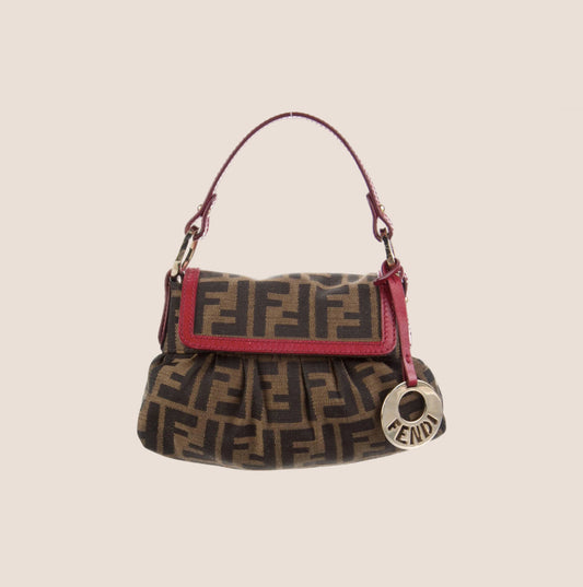 FENDI RED & BROWN ZUCCA MINI CHEF BAG