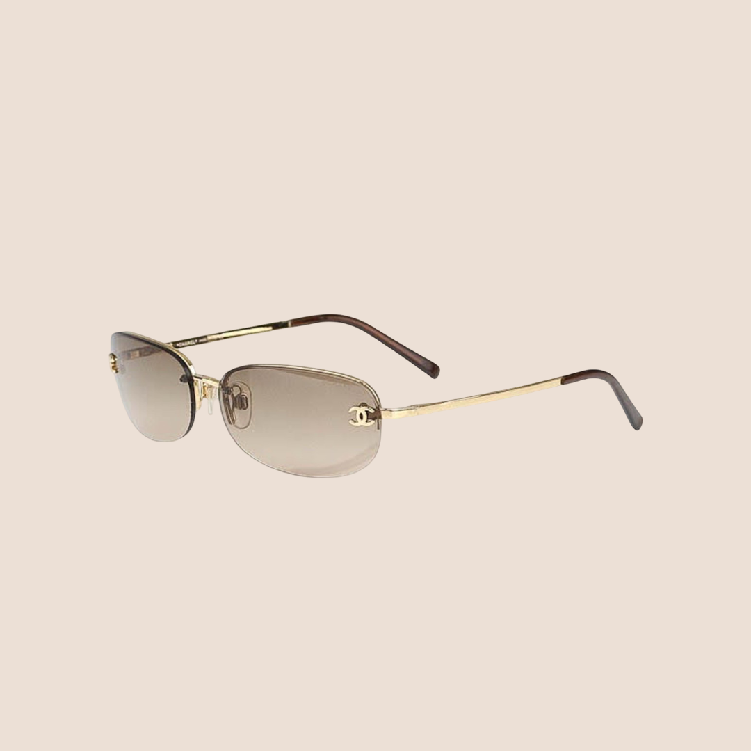CHANEL 1990s GOLD CC LOGO CRYSTAL SUNGLASSES