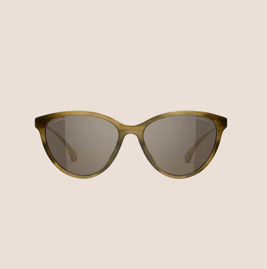 CHANEL GREEN & BROWN OVAL SUNGLASSES