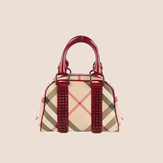 BURBERRY 2000 RED STUDDED SUPERNOVA CHECK BOWLER BAG