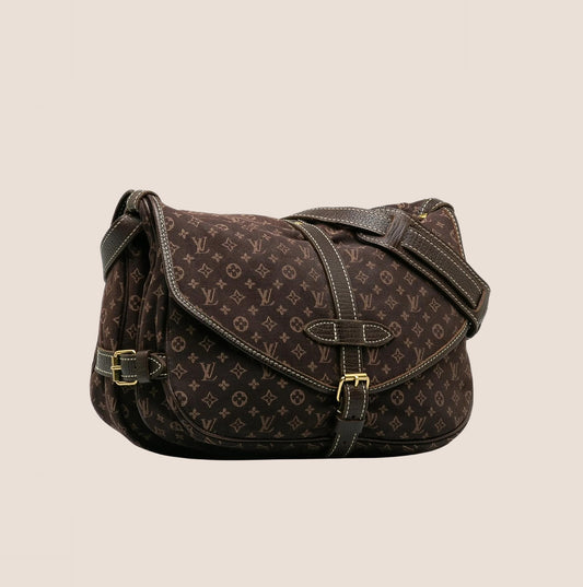 LOUIS VUITTON BROWN MINI LIN MONOGRAM SAUMUR 30 BAG