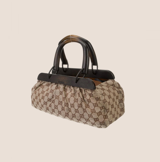 GUCCI GG MONOGRAM CANVAS WOOD HANDLE FRAME DOCTOR BAG