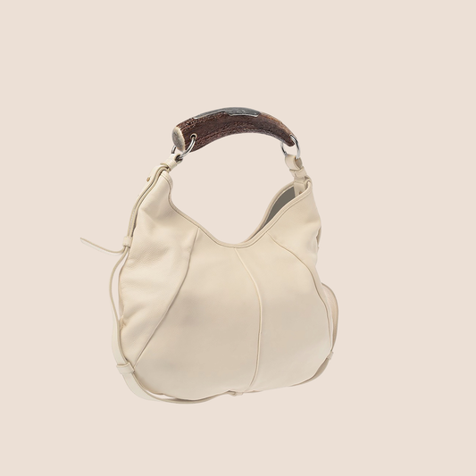 YVES SAINT LAURENT CREAM LEATHER MOMBASA SHOULDER BAG
