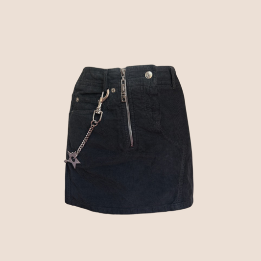 CHRISTIAN DIOR 2004 HARDCORE SILVER STAR CHAIN CORDUROY MINI SKIRT