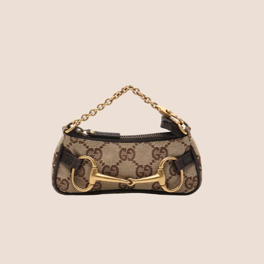 GUCCI BROWN MONOGRAM CANVAS HORSEBIT MICRO BAG