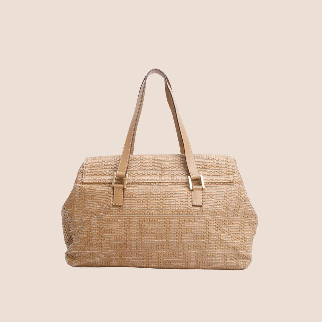 FENDI 2000 BEIGE WOVEN LEATHER MAMMA FOREVER TOTE BAG