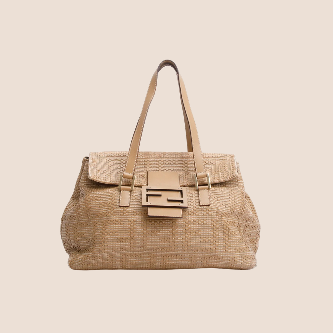 FENDI 2000 BEIGE WOVEN LEATHER MAMMA FOREVER TOTE BAG