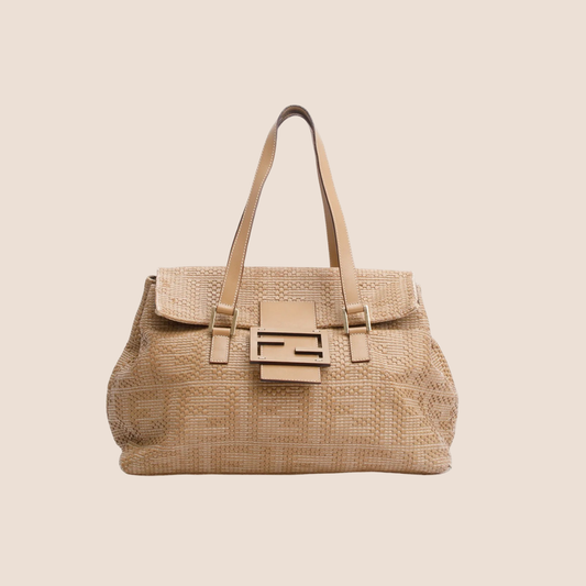 FENDI 2000 BEIGE WOVEN LEATHER MAMMA FOREVER TOTE BAG