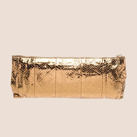 PRADA GOLD EMBOSSED PYTHON METALLIC CRYSTAL CHAIN CLUTCH