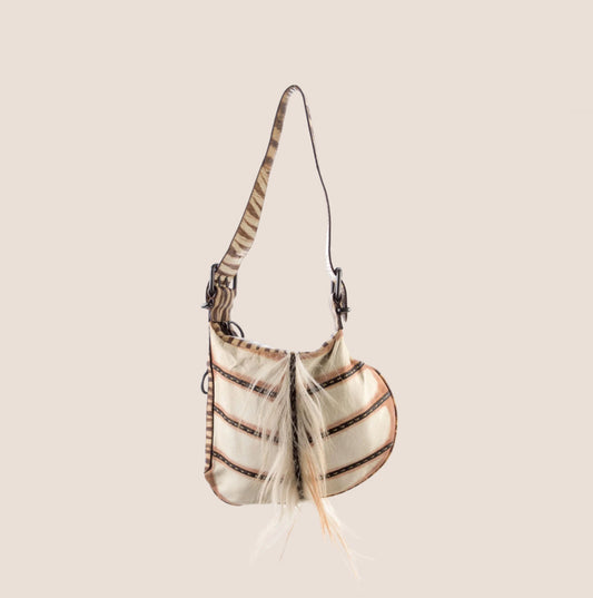 FENDI 2002 FUR TRIMMED OYSTER BAG