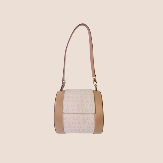 BVLGARI 2000s BEIGE LOGO MINI CYLINDER BAG
