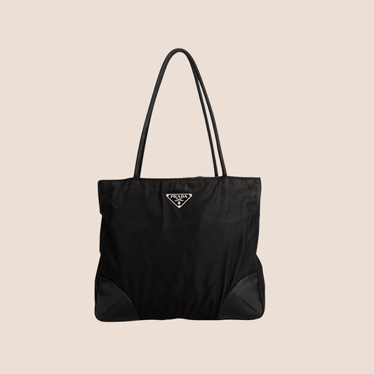 PRADA 2000 BLACK NYLON LEATHER TRIM TOTE BAG