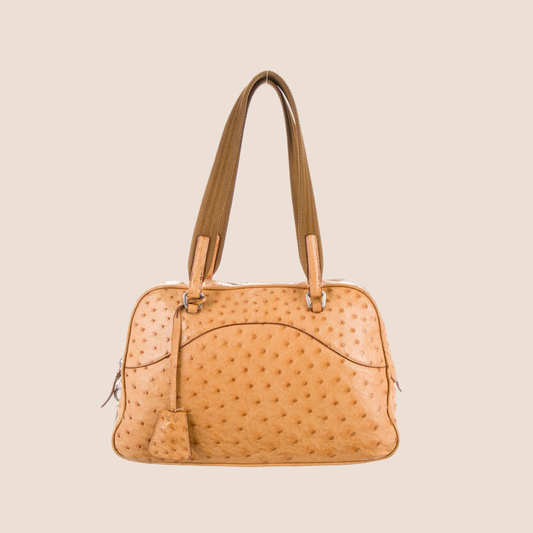 PRADA 2000 CARAMEL BROWN OSTRICH LEATHER BOWLING BAG
