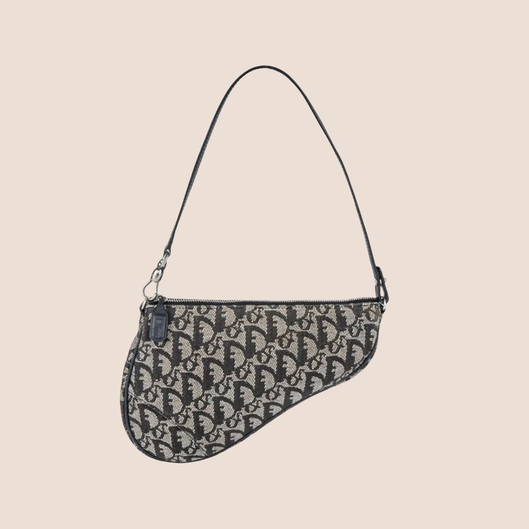 CHRISTIAN DIOR NAVY OBLIQUE CANVAS MINI SADDLE BAG
