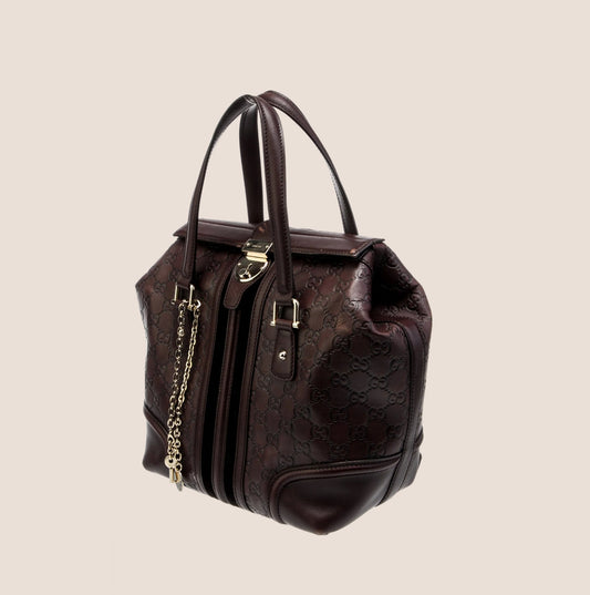 GUCCI BROWN LEATHER GG SIGNATURE TOP HANDLE BAG