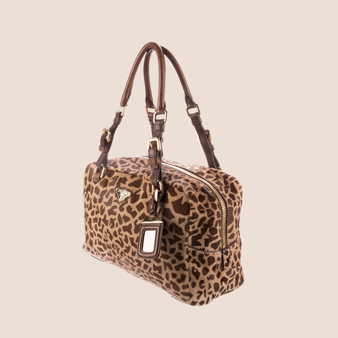 PRADA PONY HAIR GIRAFFE PRINT BOWLING BAG