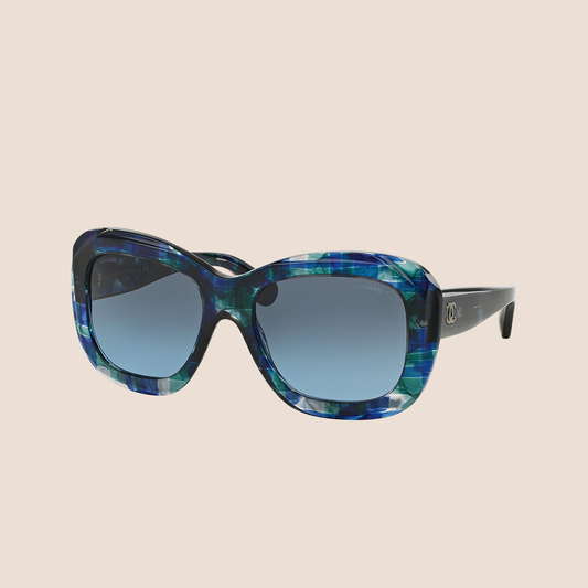 CHANEL CERULEAN & GREEN OVAL FRAME SUNGLASSES