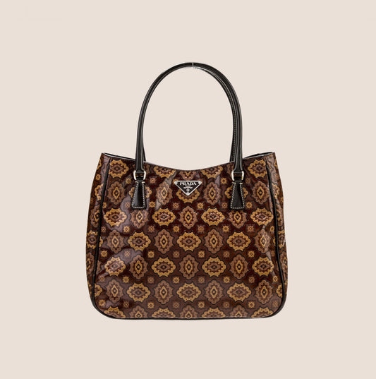 PRADA BROWN ARABESQUE TOTE BAG