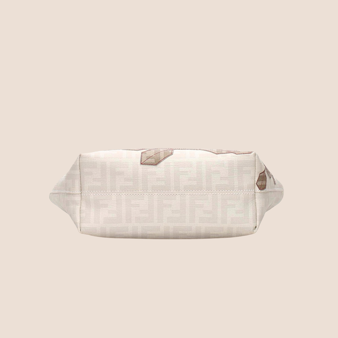 FENDI WHITE & BEIGE FLORAL ZUCCA SPALMATI TOTE BAG