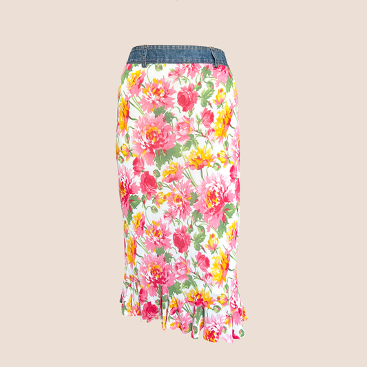CHRISTIAN DIOR 2005 FLORAL DENIM MIDI SKIRT