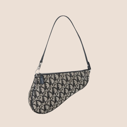CHRISTIAN DIOR NAVY OBLIQUE CANVAS MINI SADDLE BAG