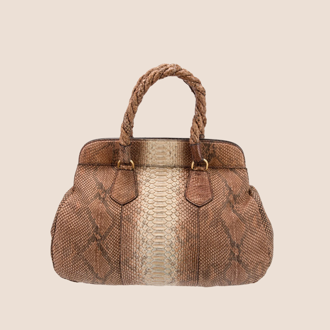 PRADA BROWN PITONE TOP HANDLE BAG