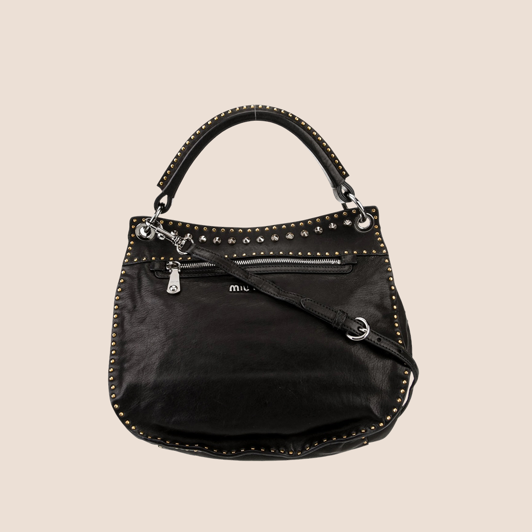 MIU MIU 2000 BLACK LEATHER STUDDED SHOULDER BAG