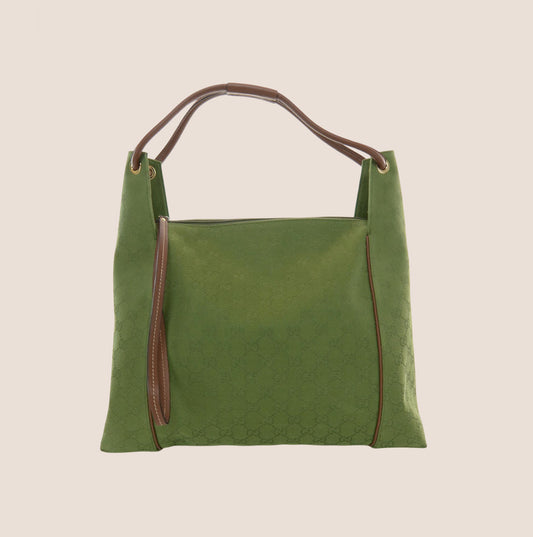 GUCCI GREEN GG MONOGRAM CANVAS TOTE BAG