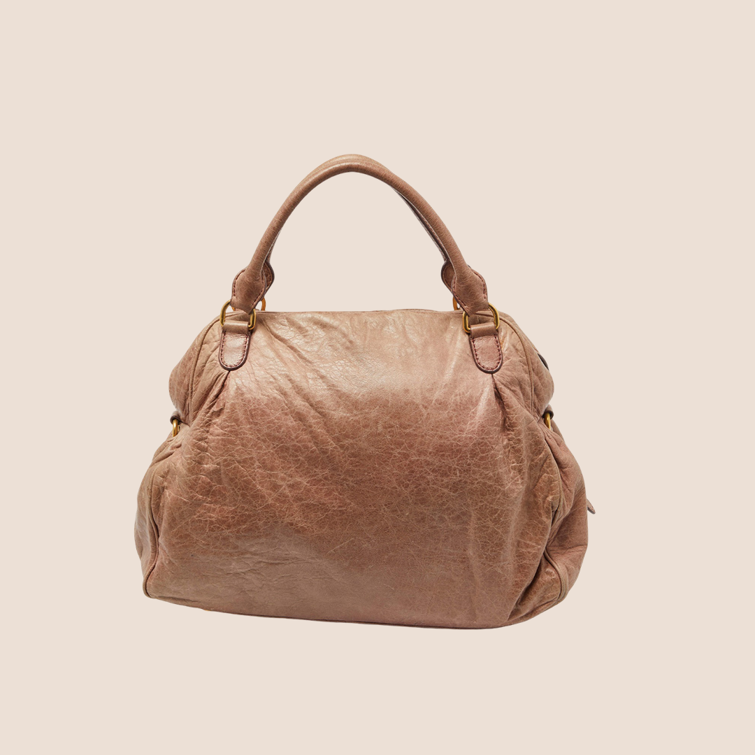 MIU MIU 2000 DUSTY PINK LEATHER DISTRESSED SATCHEL BAG