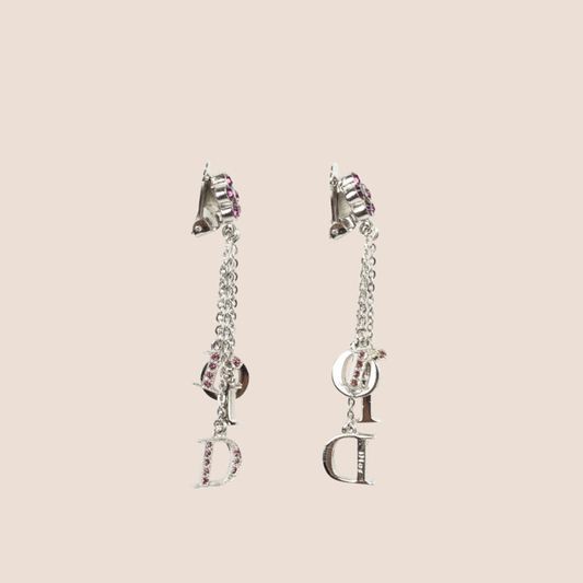 CHRISTIAN DIOR MINI FLOWER PURPLE RHINESTONE EARRINGS