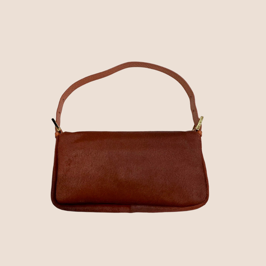 FENDI 2000 RED PONY HAIR & SNAKESKIN BAGUETTE BAG