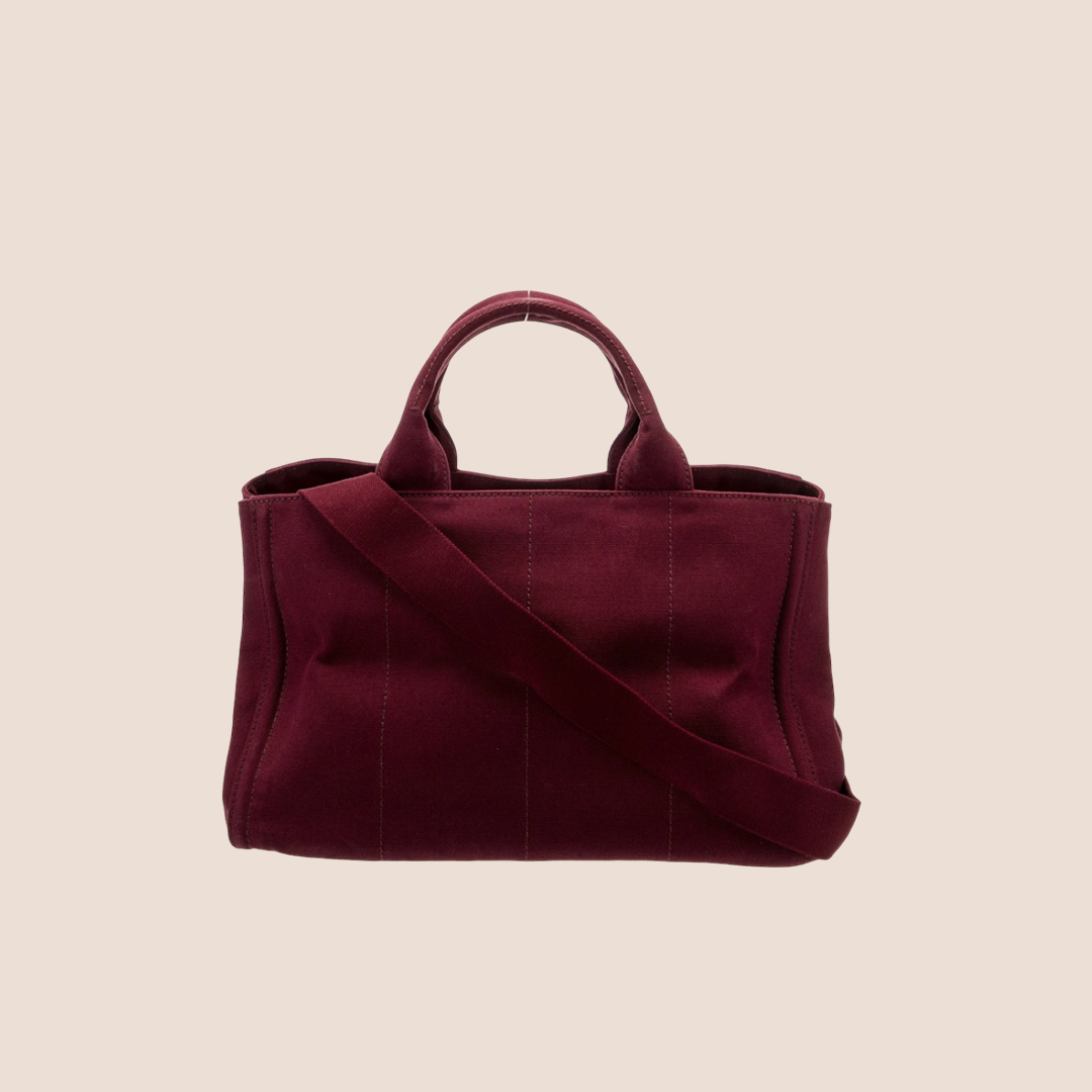 PRADA BURGUNDY BIJOUX CANAPA TOTE BAG