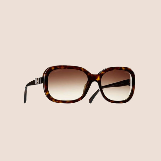 CHANEL BROWN TORTOISE BOW SQUARE SUNGLASSES