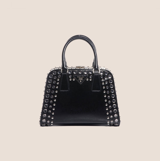 PRADA BLACK SAFFIANO CRYSTAL PYRAMID BAG