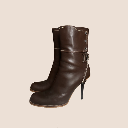 CHRISTIAN DIOR BROWN LEATHER ANKLE BOOTS