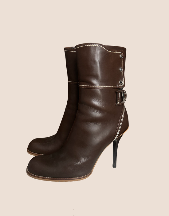 CHRISTIAN DIOR BROWN LEATHER ANKLE BOOTS